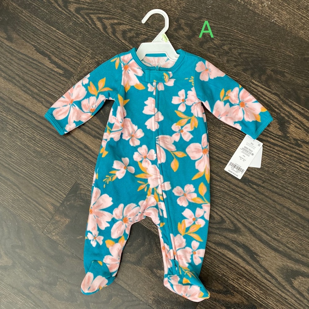 Carter’s Baby Floral Soft Fleece Zip Onesie Footie Sz 3 Mo